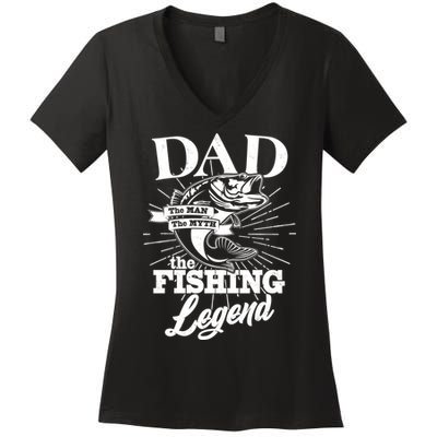 Vintage Dad The Man The Myth The Fishing Legend Women's V-Neck T-Shirt
