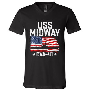 Veterans Day Uss Midway Cva41 Aircraft Carrier V-Neck T-Shirt