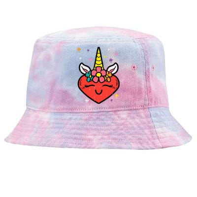 Valentines Day Unicorn Heart Cute Magical Girl Tie-Dyed Bucket Hat