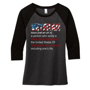 Veteran Definition US Military Gift Women's Tri-Blend 3/4-Sleeve Raglan Shirt