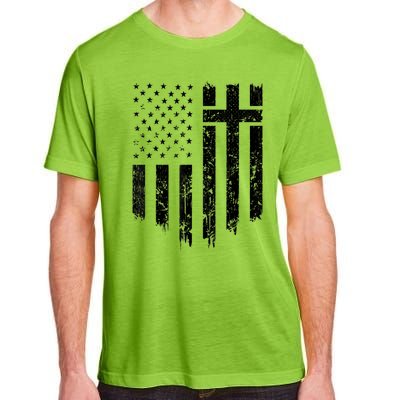 Vintage Distressed USA Flag Cross Christian Faith Gift Adult ChromaSoft Performance T-Shirt