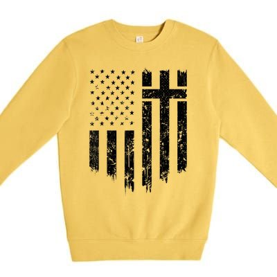 Vintage Distressed USA Flag Cross Christian Faith Gift Premium Crewneck Sweatshirt