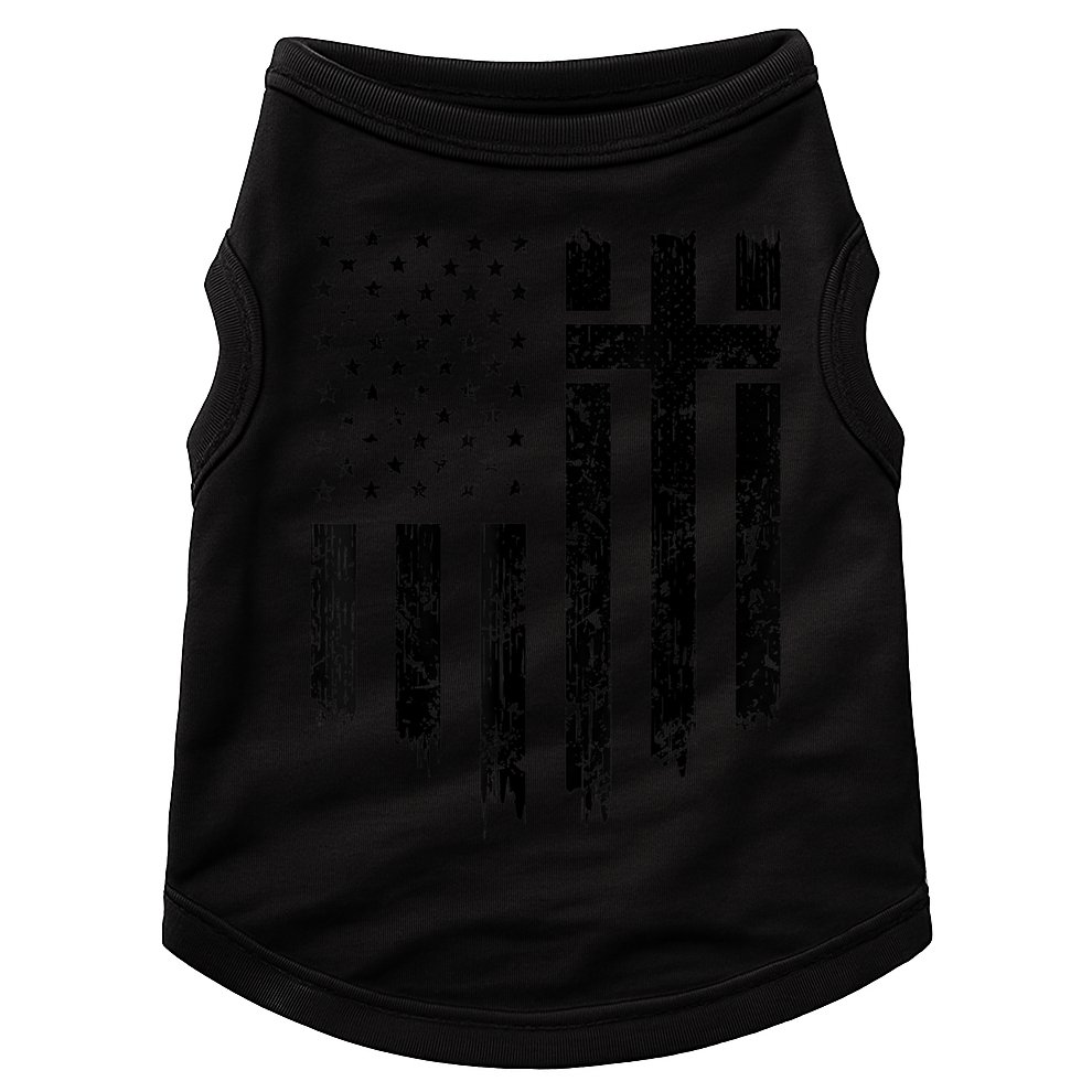 Vintage Distressed USA Flag Cross Christian Faith Gift Doggie Tank