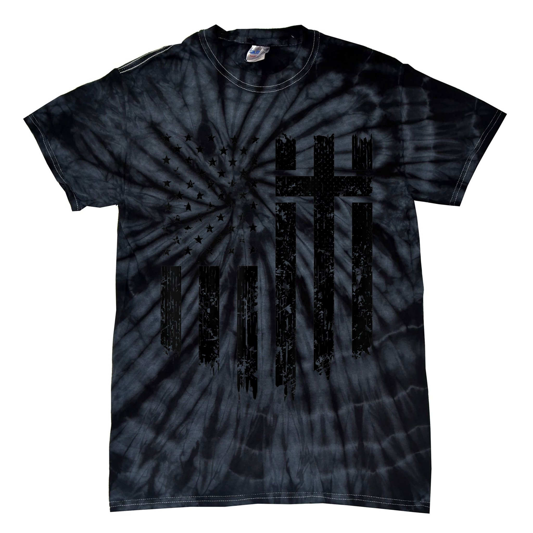 Vintage Distressed USA Flag Cross Christian Faith Gift Tie-Dye T-Shirt
