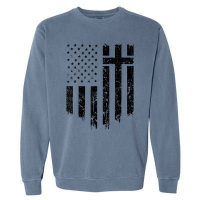 Vintage Distressed USA Flag Cross Christian Faith Gift Garment-Dyed Sweatshirt