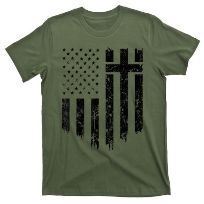 Vintage Distressed USA Flag Cross Christian Faith Gift T-Shirt