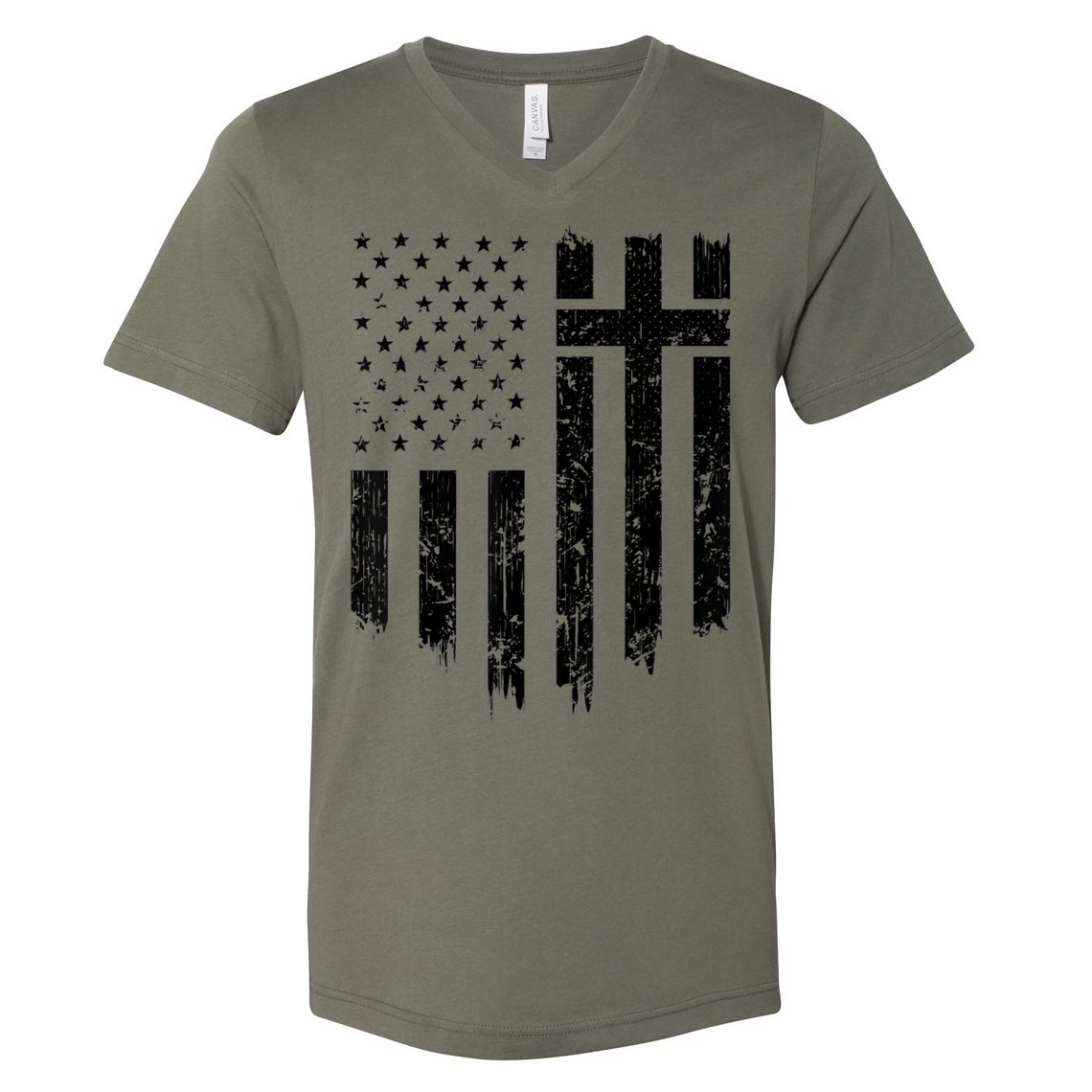 Vintage Distressed USA Flag Cross Christian Faith Gift V-Neck T-Shirt