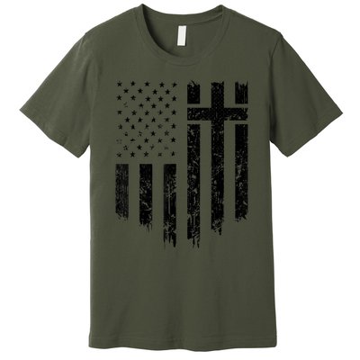 Vintage Distressed USA Flag Cross Christian Faith Gift Premium T-Shirt