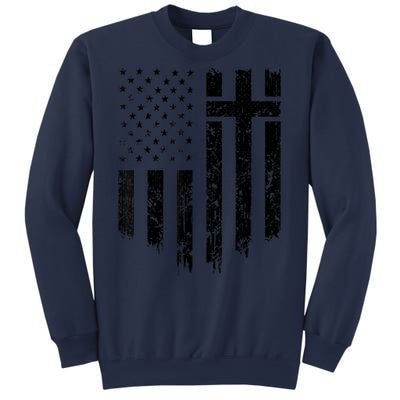 Vintage Distressed USA Flag Cross Christian Faith Gift Sweatshirt