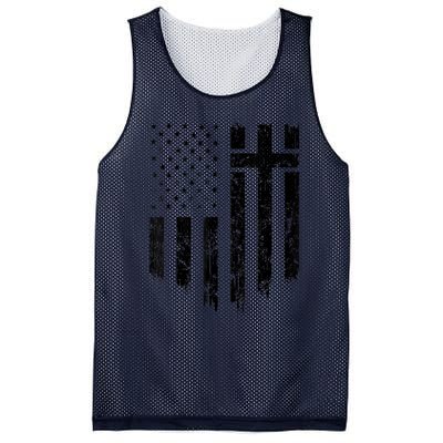 Vintage Distressed USA Flag Cross Christian Faith Gift Mesh Reversible Basketball Jersey Tank