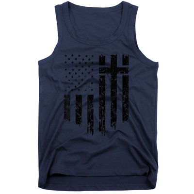 Vintage Distressed USA Flag Cross Christian Faith Gift Tank Top