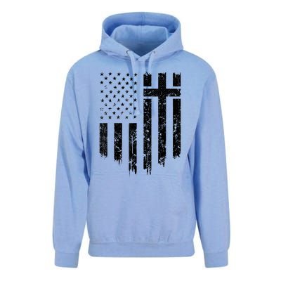 Vintage Distressed USA Flag Cross Christian Faith Gift Unisex Surf Hoodie