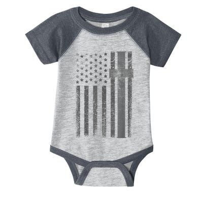 Vintage Distressed USA Flag Cross Christian Faith Gift Infant Baby Jersey Bodysuit