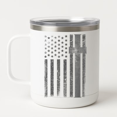 Vintage Distressed USA Flag Cross Christian Faith Gift 12 oz Stainless Steel Tumbler Cup