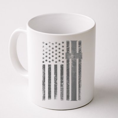 Vintage Distressed USA Flag Cross Christian Faith Gift Coffee Mug