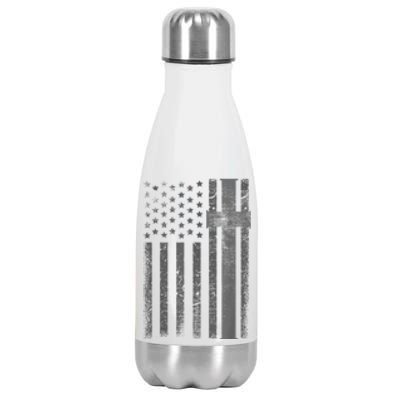 Vintage Distressed USA Flag Cross Christian Faith Gift Stainless Steel Insulated Water Bottle