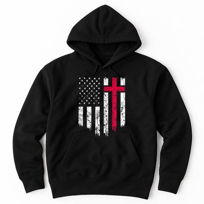 Vintage Distressed USA Flag Cross Christian Faith Hoodie