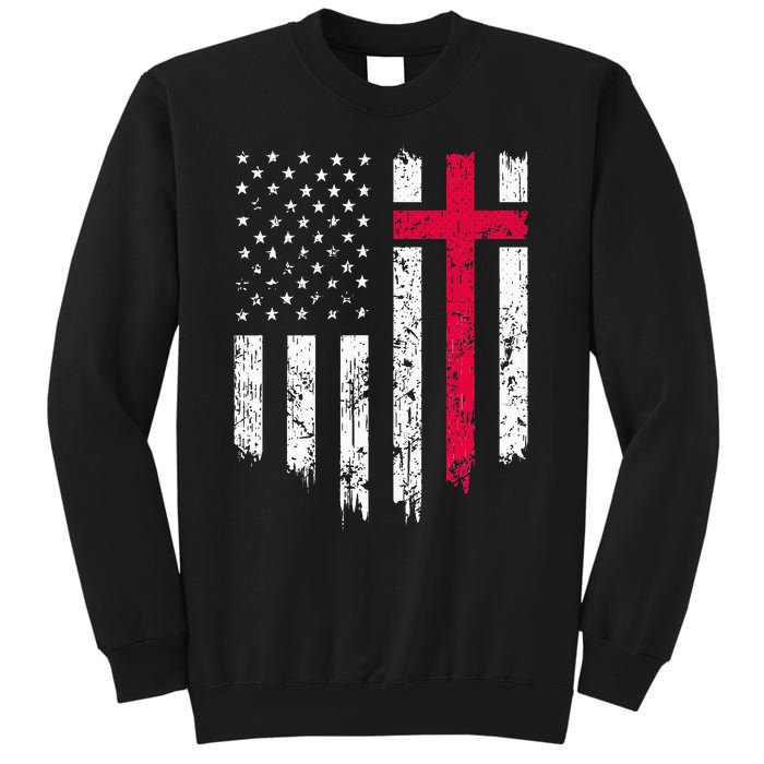 Vintage Distressed USA Flag Cross Christian Faith Sweatshirt