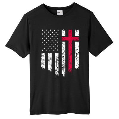 Vintage Distressed USA Flag Cross Christian Faith Tall Fusion ChromaSoft Performance T-Shirt