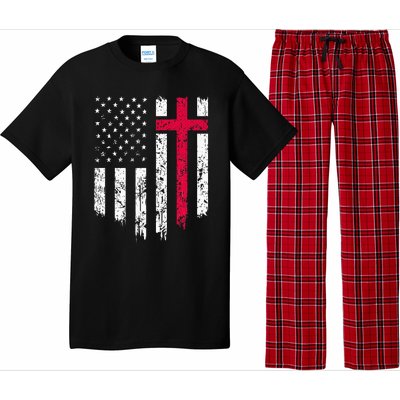 Vintage Distressed USA Flag Cross Christian Faith Pajama Set