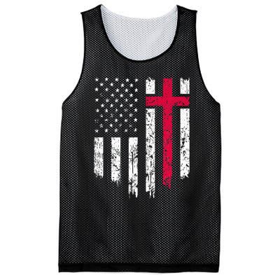 Vintage Distressed USA Flag Cross Christian Faith Mesh Reversible Basketball Jersey Tank