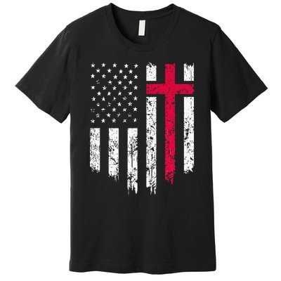 Vintage Distressed USA Flag Cross Christian Faith Premium T-Shirt