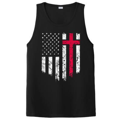 Vintage Distressed USA Flag Cross Christian Faith PosiCharge Competitor Tank