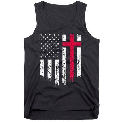 Vintage Distressed USA Flag Cross Christian Faith Tank Top