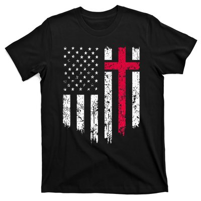 Vintage Distressed Usa Flag Cross Christian Faith Gift T-Shirt