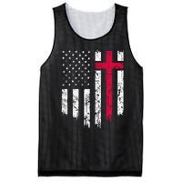 Vintage Distressed Usa Flag Cross Christian Faith Gift Mesh Reversible Basketball Jersey Tank