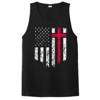 Vintage Distressed Usa Flag Cross Christian Faith Gift PosiCharge Competitor Tank