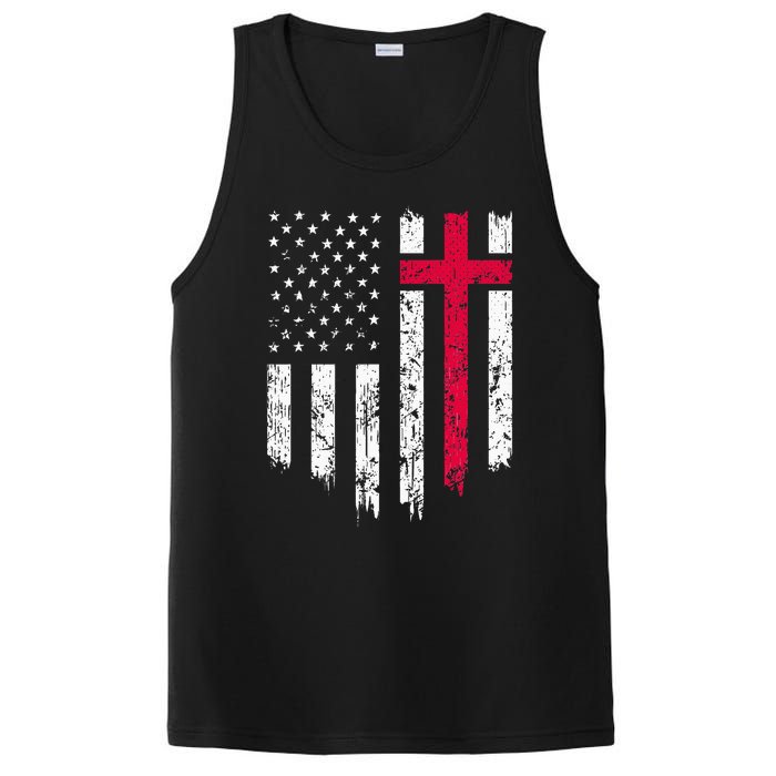 Vintage Distressed Usa Flag Cross Christian Faith Gift PosiCharge Competitor Tank