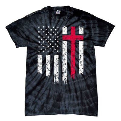 Vintage Distressed Usa Flag Cross Christian Faith Gift Tie-Dye T-Shirt