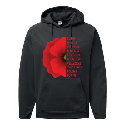 Veterans Day USA Memorial Lest We Forget Red Poppy Flower Performance Fleece Hoodie