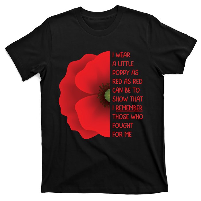 Veterans Day USA Memorial Lest We Forget Red Poppy Flower T-Shirt