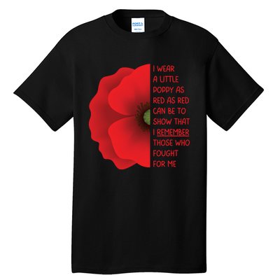 Veterans Day USA Memorial Lest We Forget Red Poppy Flower Tall T-Shirt