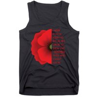 Veterans Day USA Memorial Lest We Forget Red Poppy Flower Tank Top