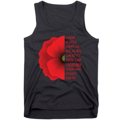 Veterans Day USA Memorial Lest We Forget Red Poppy Flower Tank Top