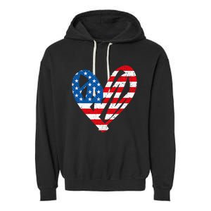 Veterans Day USA Flag Partiotic Heart Garment-Dyed Fleece Hoodie