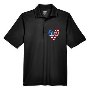 Veterans Day USA Flag Partiotic Heart Men's Origin Performance Pique Polo