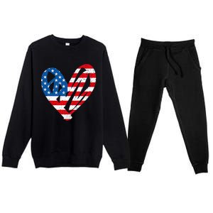 Veterans Day USA Flag Partiotic Heart Premium Crewneck Sweatsuit Set