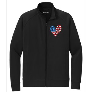 Veterans Day USA Flag Partiotic Heart Stretch Full-Zip Cadet Jacket