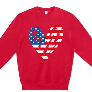 Veterans Day USA Flag Partiotic Heart Premium Crewneck Sweatshirt