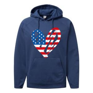 Veterans Day USA Flag Partiotic Heart Performance Fleece Hoodie