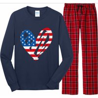 Veterans Day USA Flag Partiotic Heart Long Sleeve Pajama Set