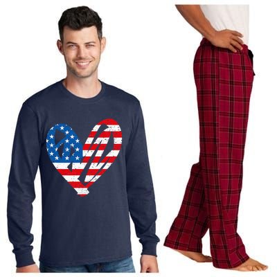 Veterans Day USA Flag Partiotic Heart Long Sleeve Pajama Set