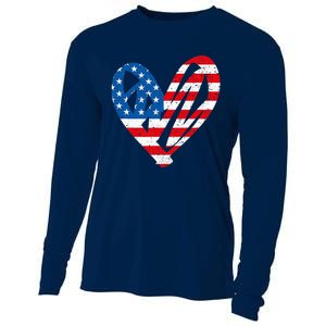 Veterans Day USA Flag Partiotic Heart Cooling Performance Long Sleeve Crew