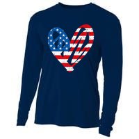 Veterans Day USA Flag Partiotic Heart Cooling Performance Long Sleeve Crew