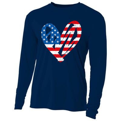 Veterans Day USA Flag Partiotic Heart Cooling Performance Long Sleeve Crew