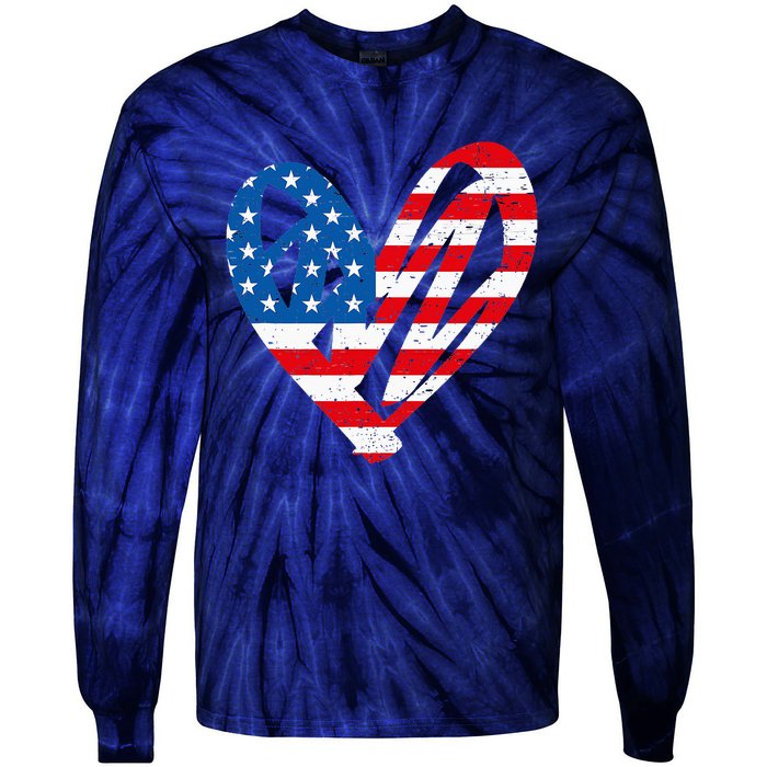 Veterans Day USA Flag Partiotic Heart Tie-Dye Long Sleeve Shirt